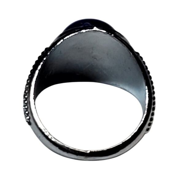 Silver Tone Ring Sz 5 Unsigned Cobalt Blue Cabochon - Picture 2 of 6